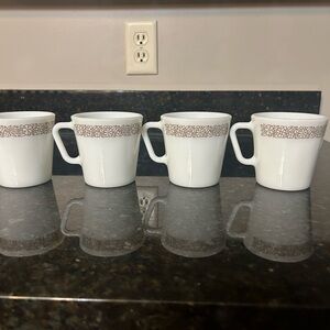 Vintage Pyrex Woodland- White and Brown Dining Mugs